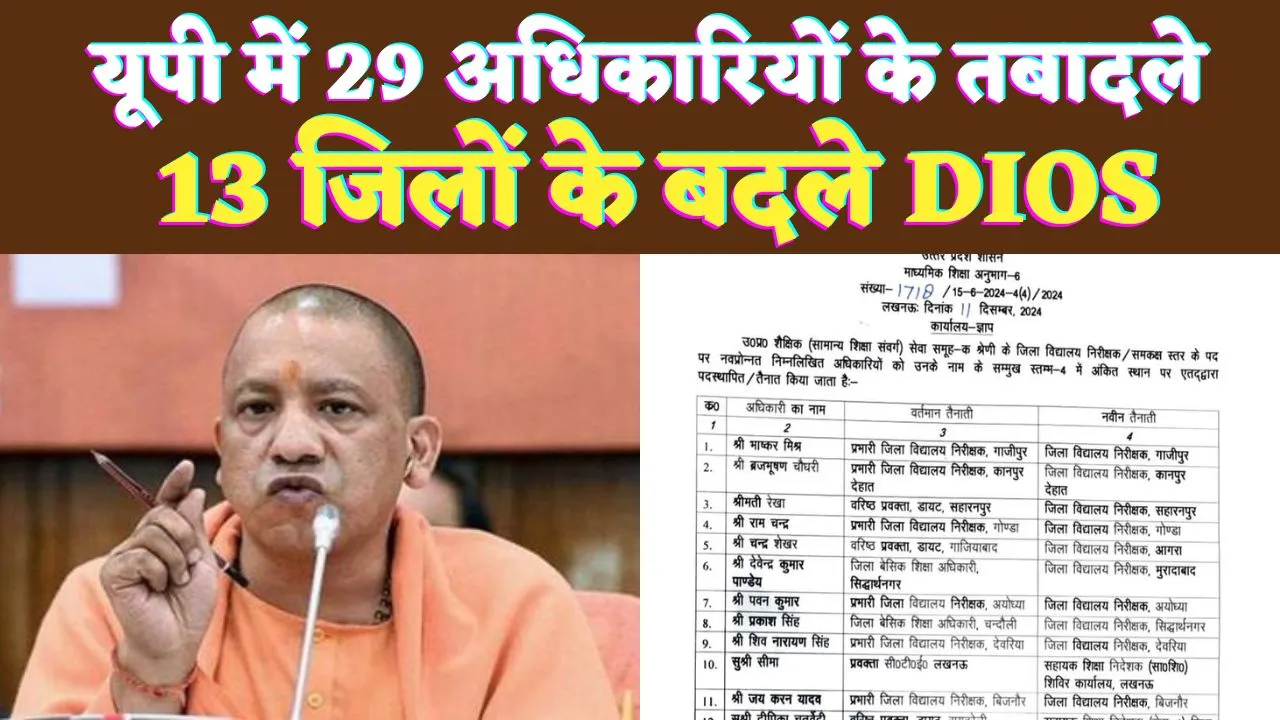 DIOS Transfer List Today: यूपी के शिक्षा विभाग में ताबड़तोड़ तबादले ! 29 इधर से उधर,13 को प्रमोशन